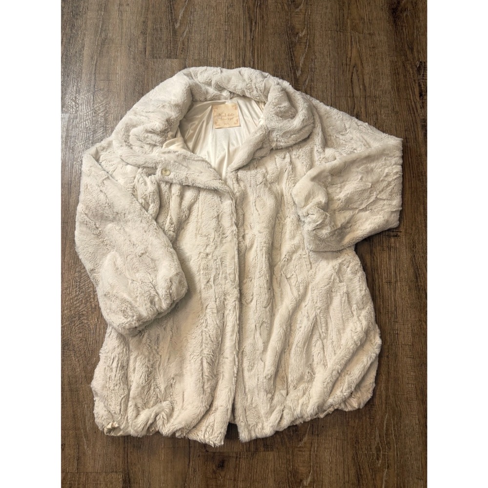 Altard State Faux Fur Coat Ivory Cream M/L Oversized Teddy Jacket Shawl Collar